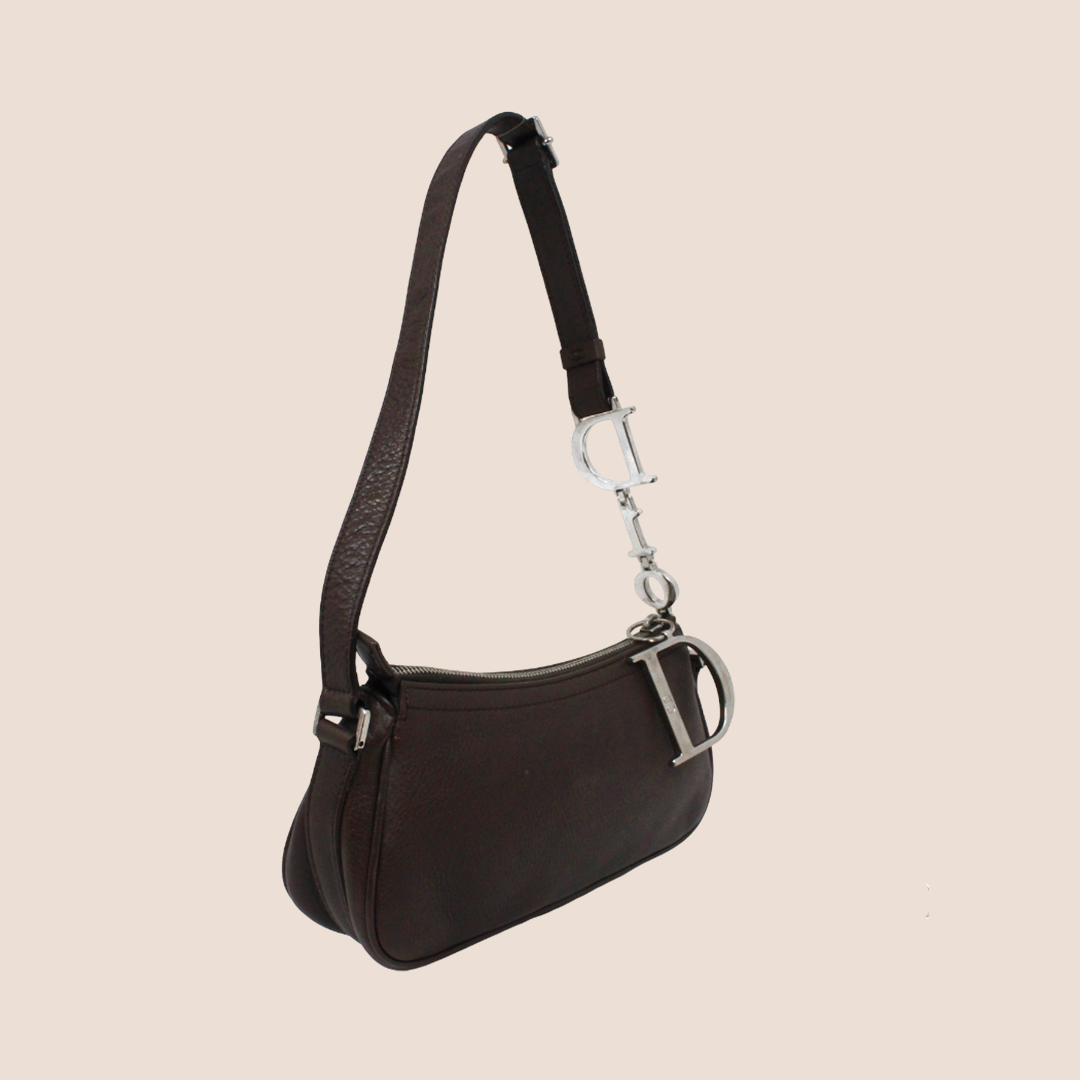 CHRISTIAN DIOR 2000 LOGO CHAIN BROWN LEATHER MINI SHOULDER BAG