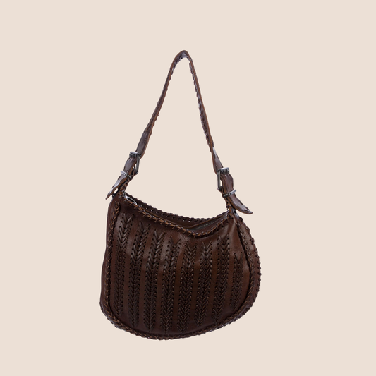 FENDI 2003 BROWN LEATHER WHIPSTITCH OYSTER HOBO BAG