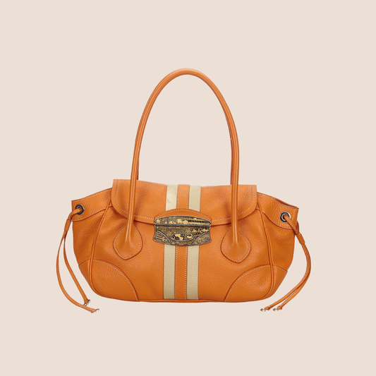 PRADA 2000 ORANGE VITELLO LEATHER & NYLON STRIPE BAG