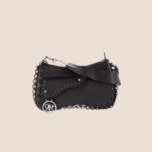 CHRISTIAN DIOR 2005 "PEACE & LOVE' BLACK STUDDED SHOULDER BAG