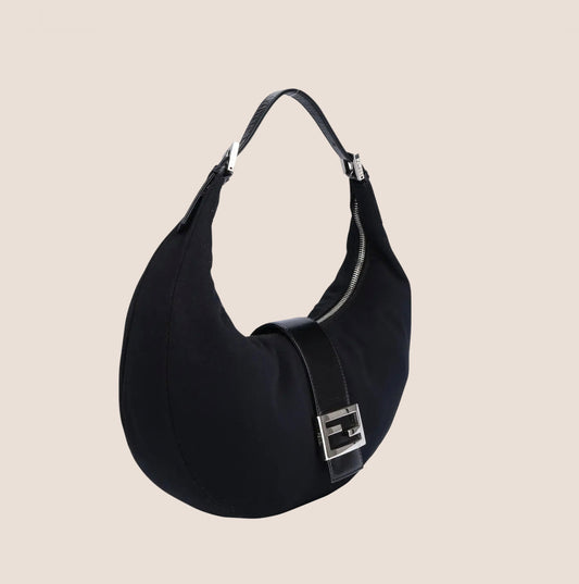 FENDI NEOPRENE BLACK HALF MOON BAG