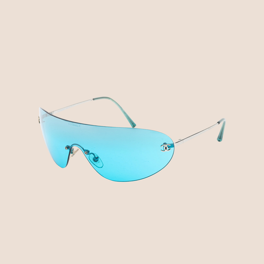 CHANEL CC LOGO PETROL BLUE SHIELD SUNGLASSES