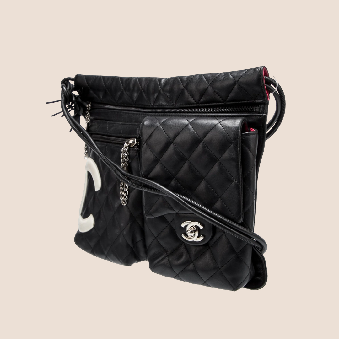 CHANEL 2005 CAMBON BLACK & WHITE MULTIPOCKET SHOULDER BAG
