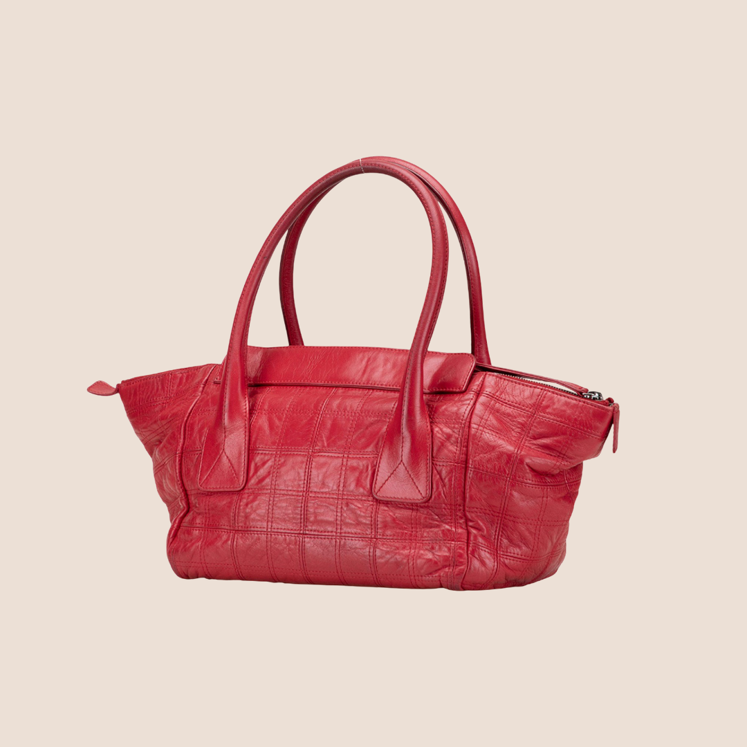 CHANEL RED LAMBSKIN SQUARE SITITCHED LAX HANDBAG