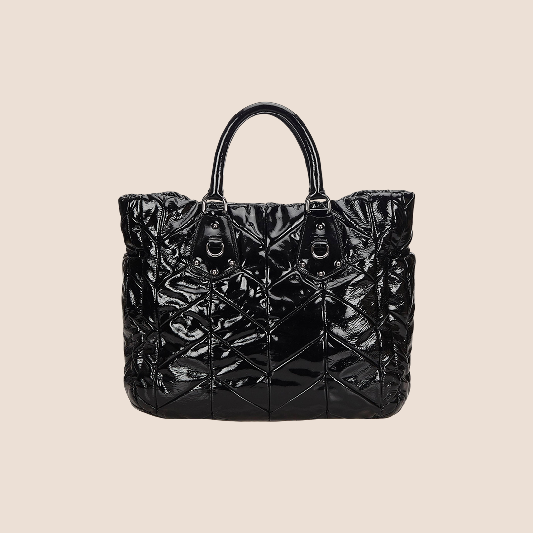 PRADA BLACK PATENT LEATHER TOTE BAG