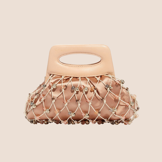 CHANEL 2004 BLUSH SATIN & BEADED CROCHET EVENING BAG