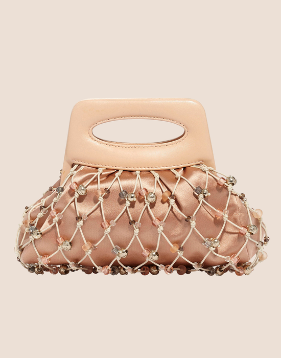CHANEL 2004 BLUSH SATIN & BEADED CROCHET EVENING BAG