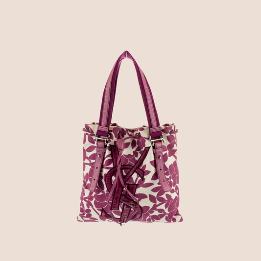 YVES SAINT LAURENT PURPLE & WHITE KAHALA LOGO TOTE BAG