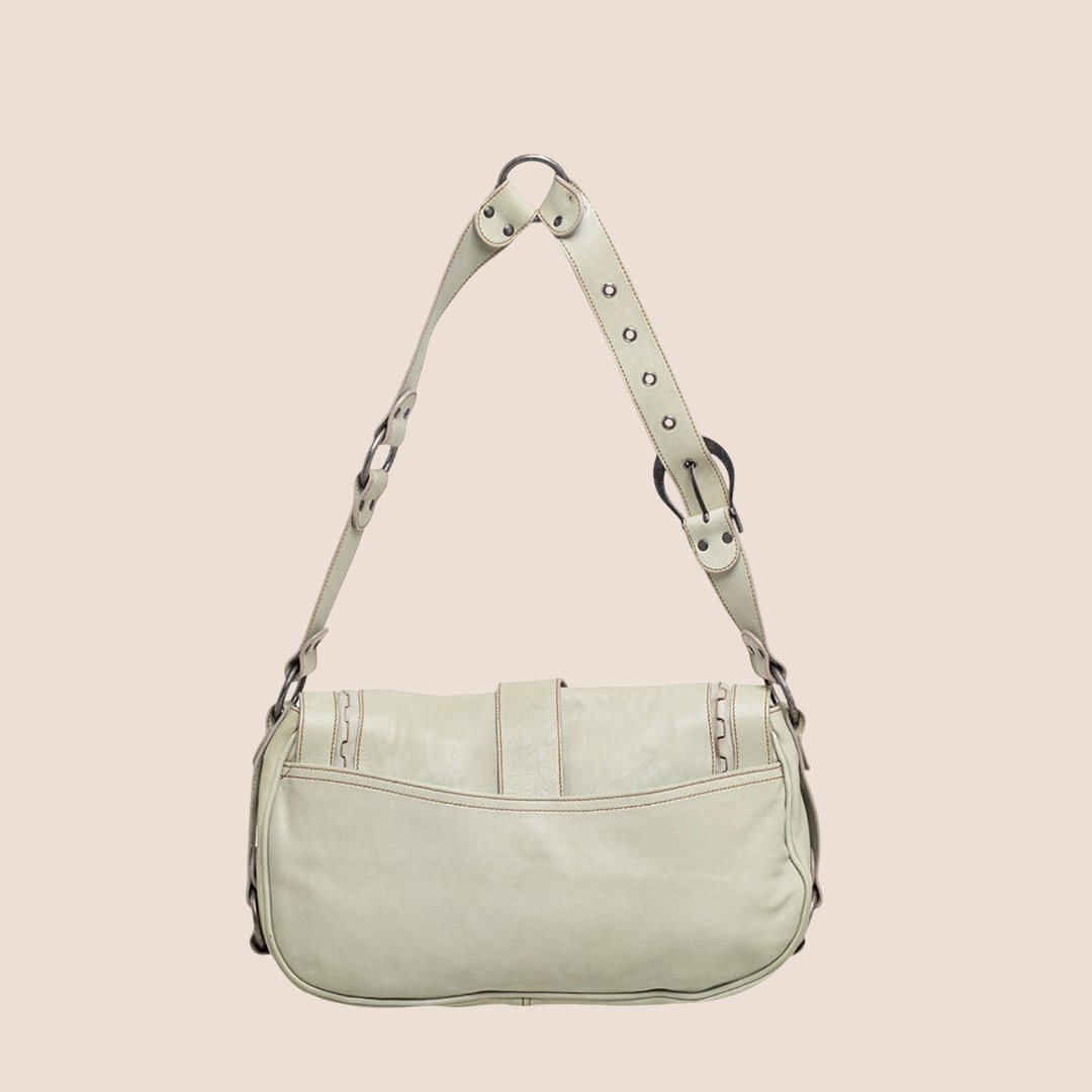 CHRISTIAN DIOR 2006 APPLE GREEN LEATHER GAUCHO SHOULDER BAG