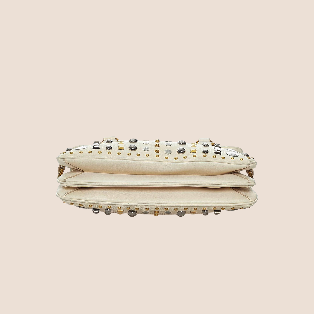MIU MIU 2009 WHITE LEATHER STUDDED TOTE BAG