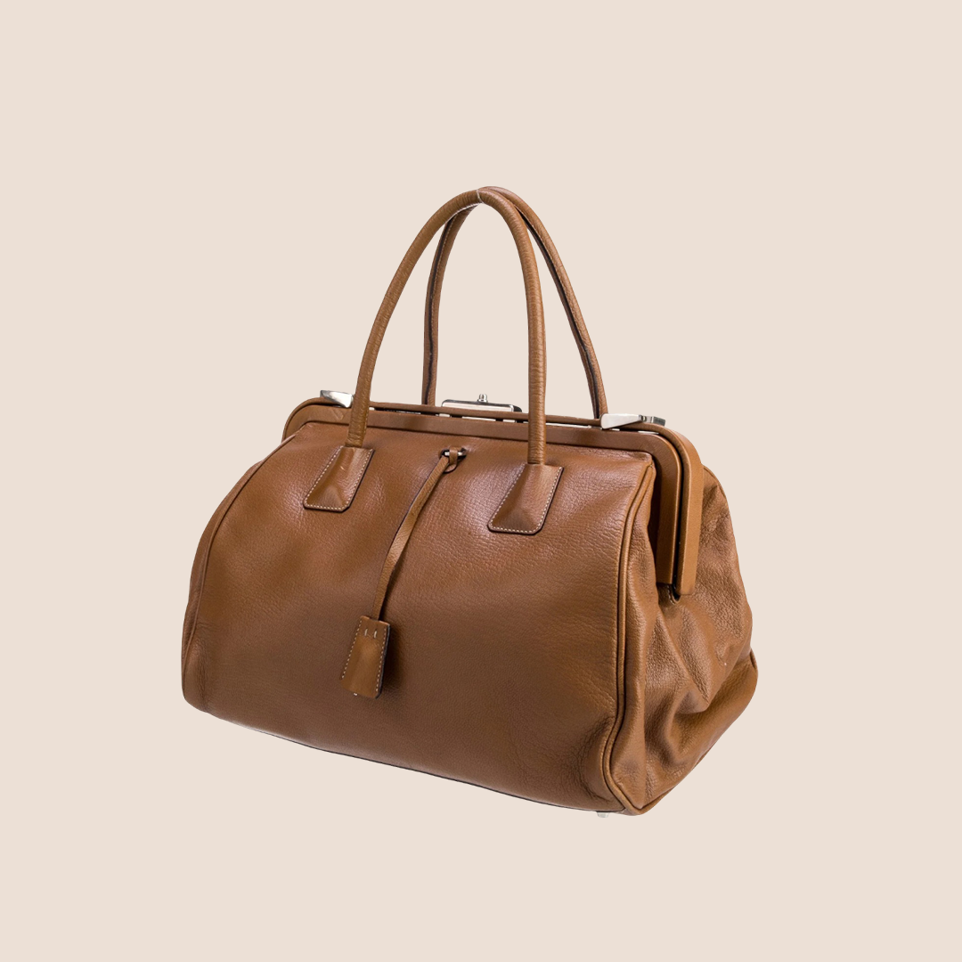 PRADA BROWN LEATHER MADRAS DOCTOR BAG