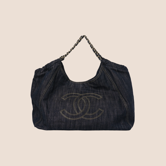 CHANEL BLUE DENIM XL COCO CABAS TOTE BAG