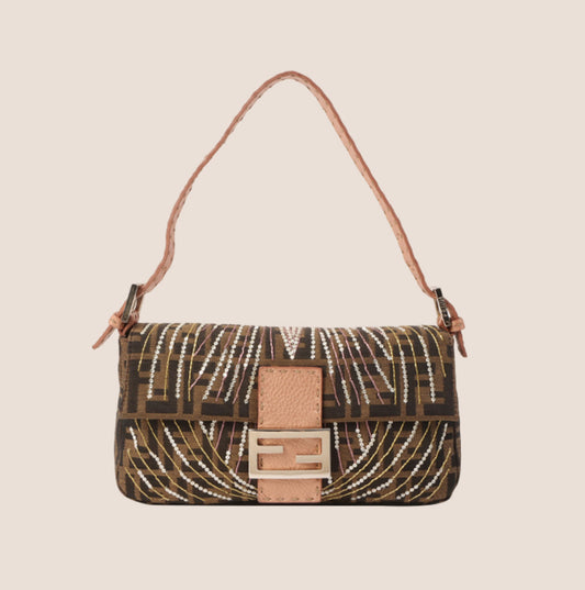 FENDI SELLERIA ZUCCA LIZARD BEADED BAGUTTE