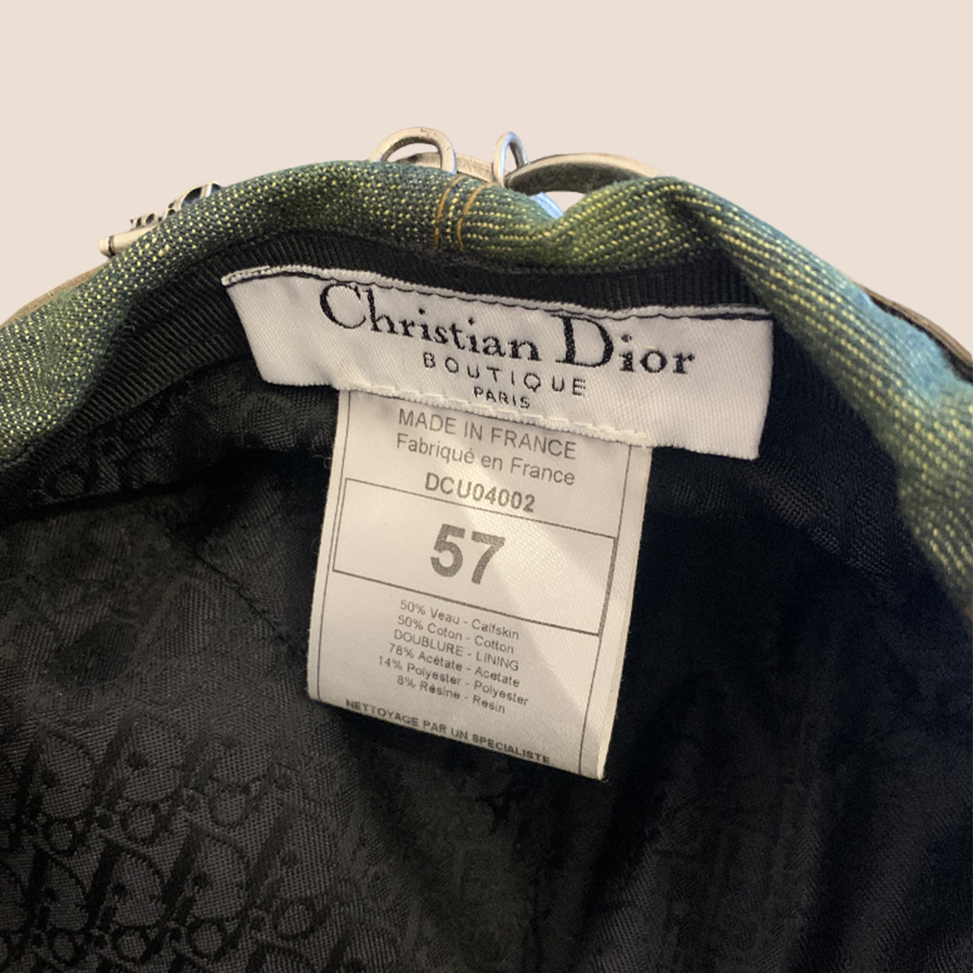CHRISTIAN DIOR 2006 KHAKI WASHED DENIM GAUCHO BERET