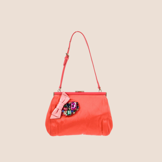 MIU MIU 2000 CORAL BOW SATIN CLUTCH SHOULDER BAG
