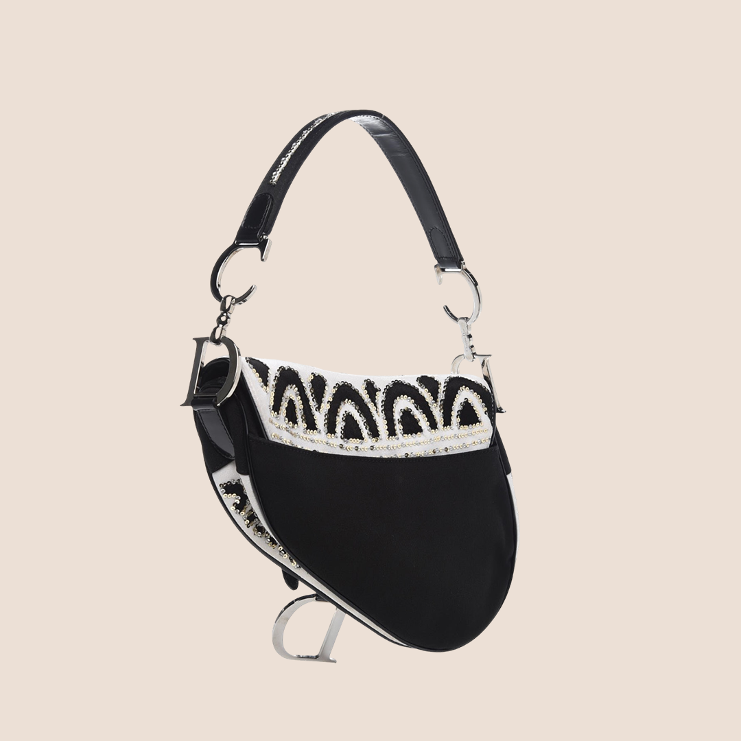 CHRISTIAN DIOR LIMITED EDITION SATIN SEQUIN EMBELLISHED SADDLE BAG
