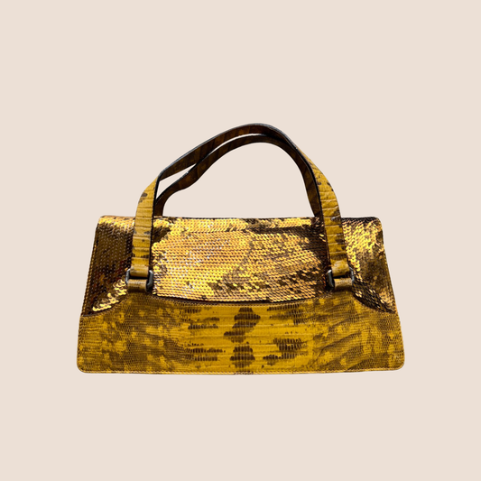 MIU MIU SPRING 1999 GOLD PYTHON PAILLETTES SHOULDER BAG