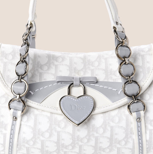 CHRISTIAN DIOR 2007 WHITE & GREY ROMANTIQUE TROTTER HANDBAG