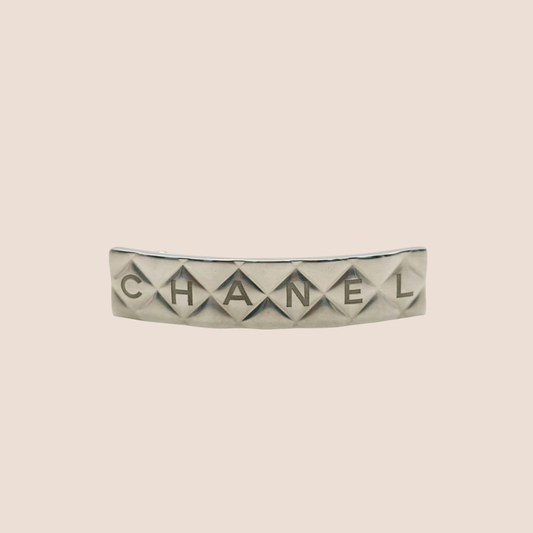 CHANEL 1990s SILVER LOGO HAIR BARRETTE