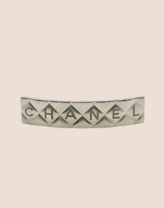 CHANEL 1990s SILVER LOGO HAIR BARRETTE