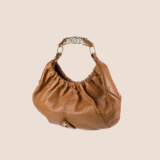 YVES SAINT LAURENT BROWN LEATHER VINCENNES MOMBASA HOBO BAG