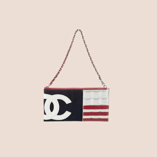 CHANEL 2002 USA FLAG MULTICOLOR CHAIN POCHETTE