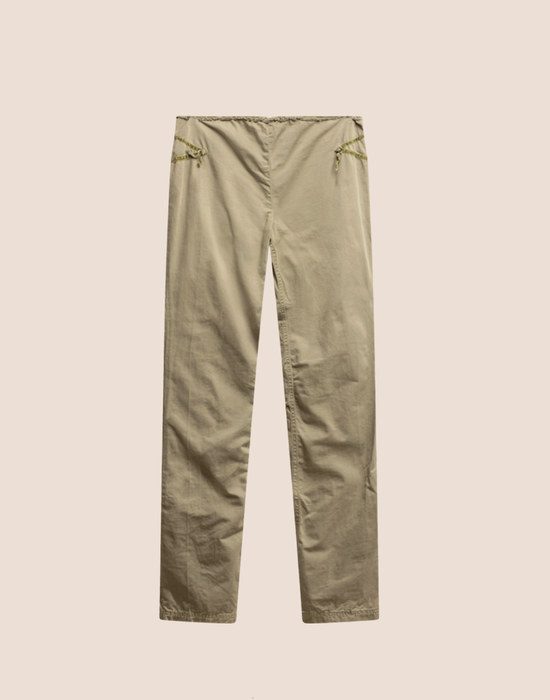 MIU MIU GREEN GATHERED VELVET TRIM TROUSERS