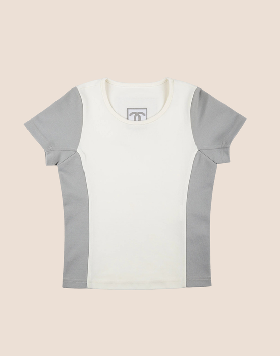 CHANEL SPRING 2001 WHITE & GREY CC LOGO T-SHIRT