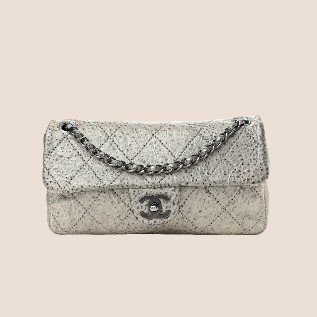CHANEL DISTRESSED METALLIC GREY LE MARAIS LIGNE FLAP BAG