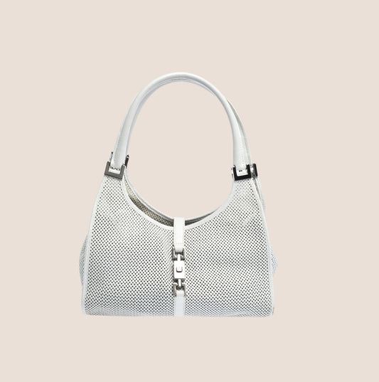 GUCCI BEIGE PERFORATED LEATHER JACKIE HOBO BAG