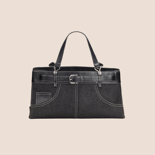 CHRISTIAN DIOR BLACK DENIM BELTED EVERYDAY BAG