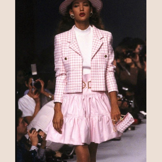 CHANEL SPRING 1988 BUBBLEGUM PINK RUFFLE DENIM SKIRT