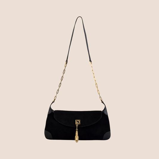 GUCCI BLACK SUEDE TIGER HEAD SHOULDER BAG