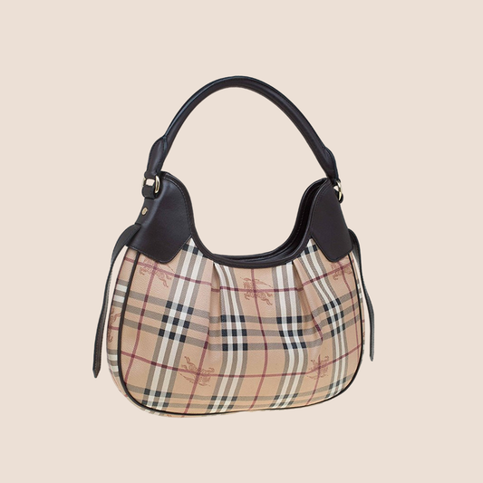 BURBERRY BEIGE & BROWN CLASSIC SMALL BROOKLYN HOBO BAG
