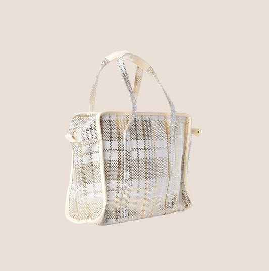 LOUIS VUITTON WHITE BRAIDED SHOPPER PM TOTE