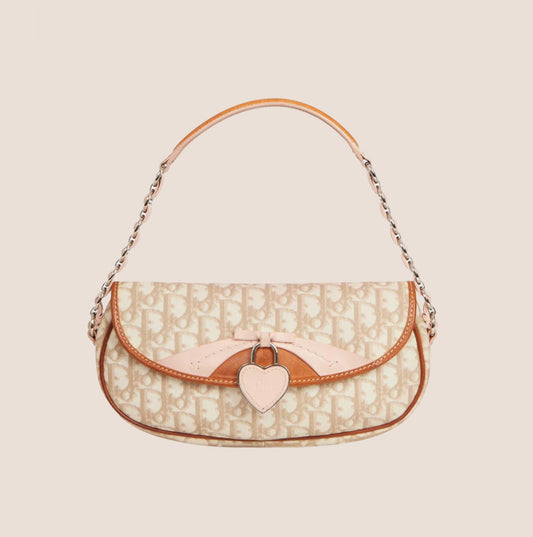 CHRISTIAN DIOR 2007 PINK & BEIGE ROMANTIQUE BAGUETTE BAG