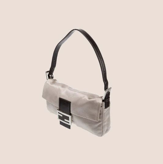 FENDI 2009 SILVER SATIN CRYSTAL BAGUETTE BAG
