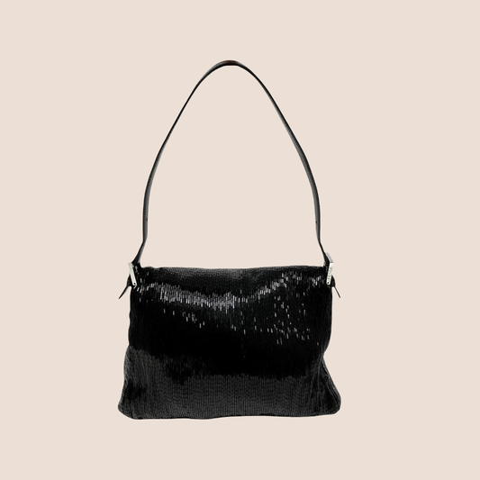 FENDI 2000 BLACK BEADED MAMMA BAGUETTE BAG