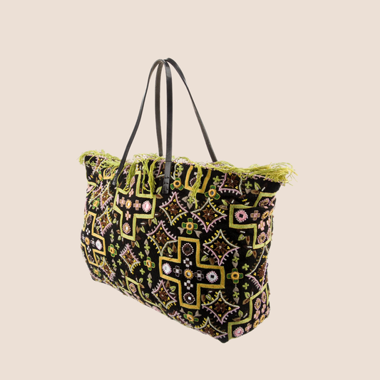 FENDI 2000 BEADED FRINGE TOTE BAG