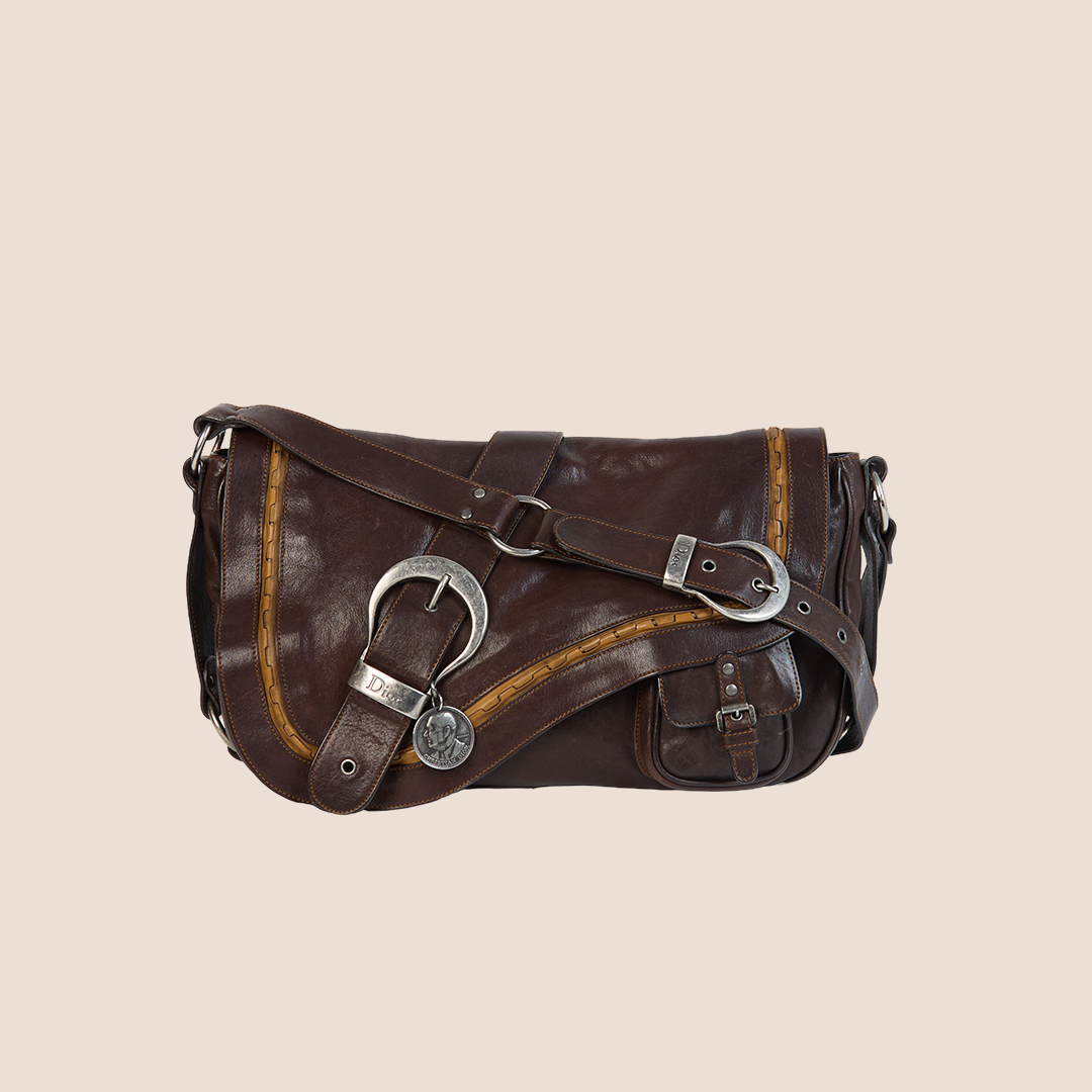 CHRISTIAN DIOR 2006 BROWN LEATHER GAUCHO SADDLE BAG
