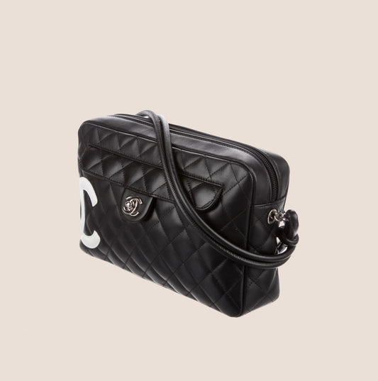 CHANEL 2005 BLACK CAMBON LIGNE CAMERA BAG