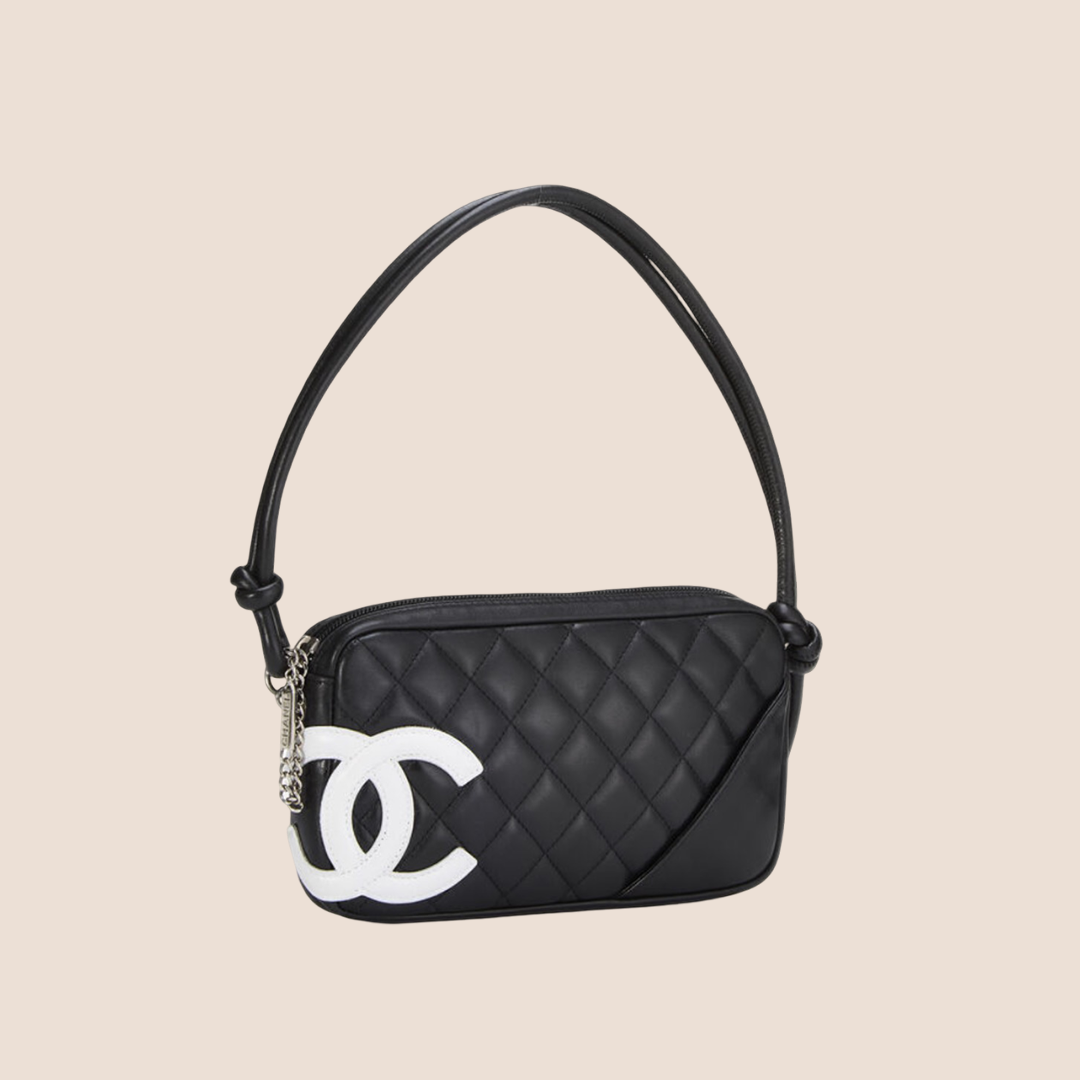 CHANEL 2005 CAMBON BLACK & WHITE QUILTED LEATHER SHOULDER BAG