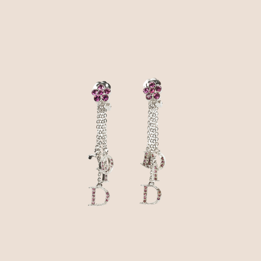 CHRISTIAN DIOR MINI FLOWER PURPLE RHINESTONE EARRINGS