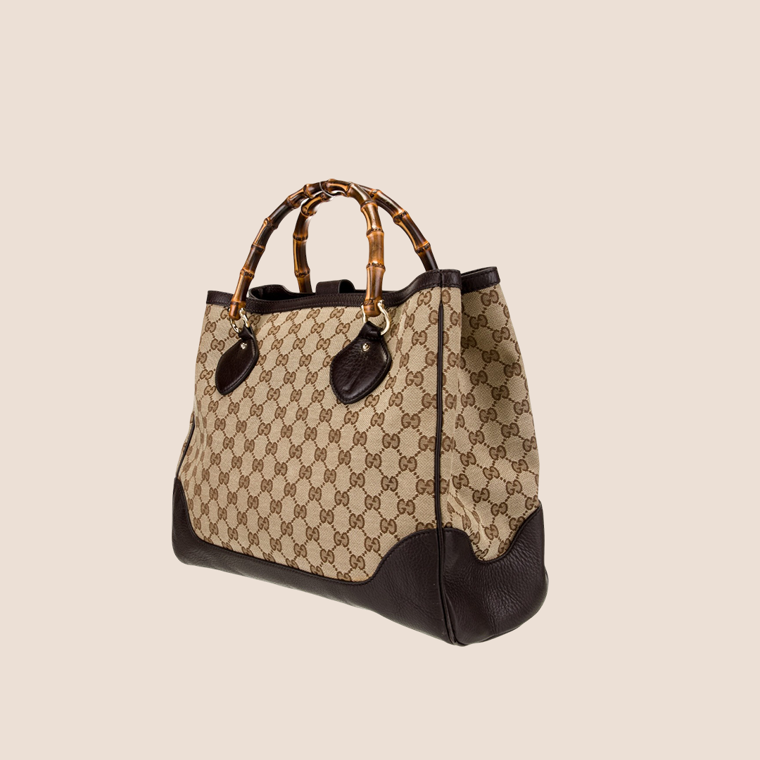 GUCCI BROWN GG MONOGRAM CANVAS DIANA TOTE BAG