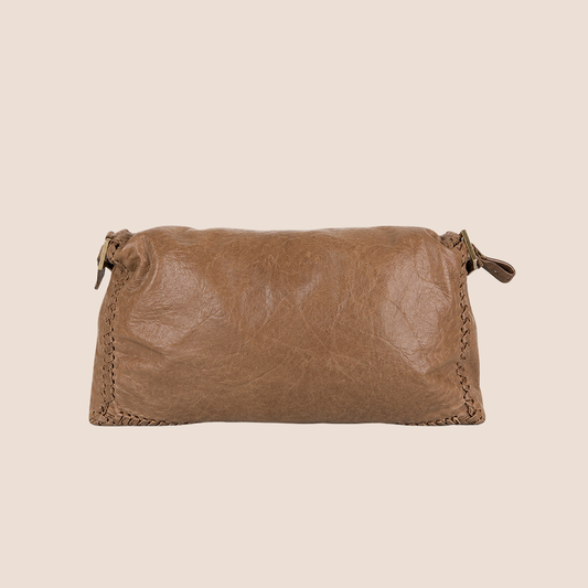 FENDI 2009 BROWN LEATHER WHIPSTITCH JUMBO BAGUETTE BAG