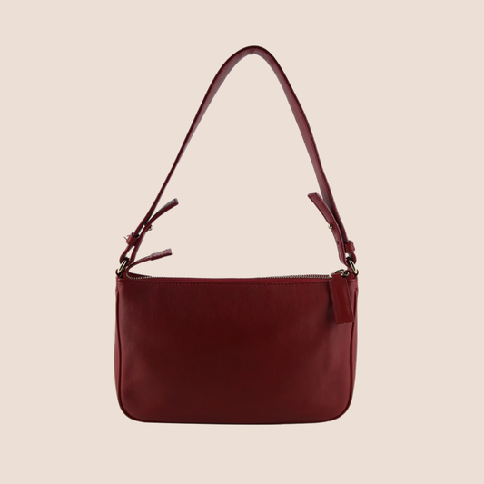 BVLGARI SLOGAN-DEBOSSED RED LEATHER SHOULDER BAG