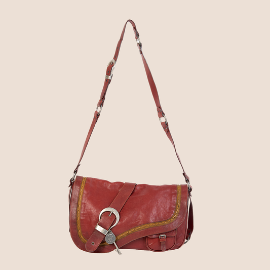 CHRISTIAN DIOR 2006 RED LEATHER GAUCHO SADDLE BAG
