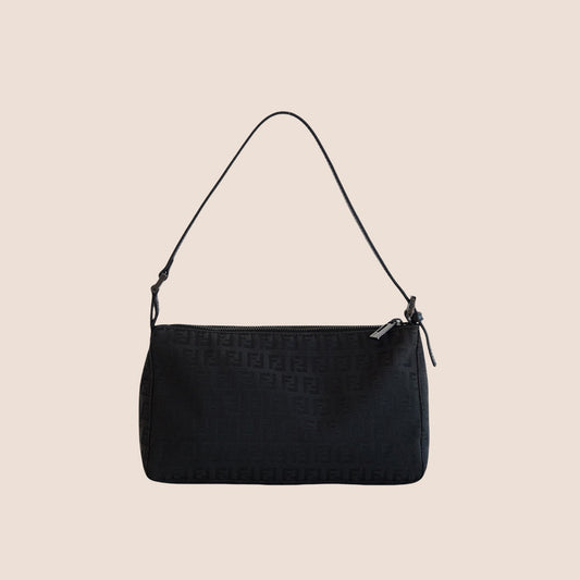 FENDI BLACK ZUCCHINO MINI BAGUETTE SHOULDER BAG