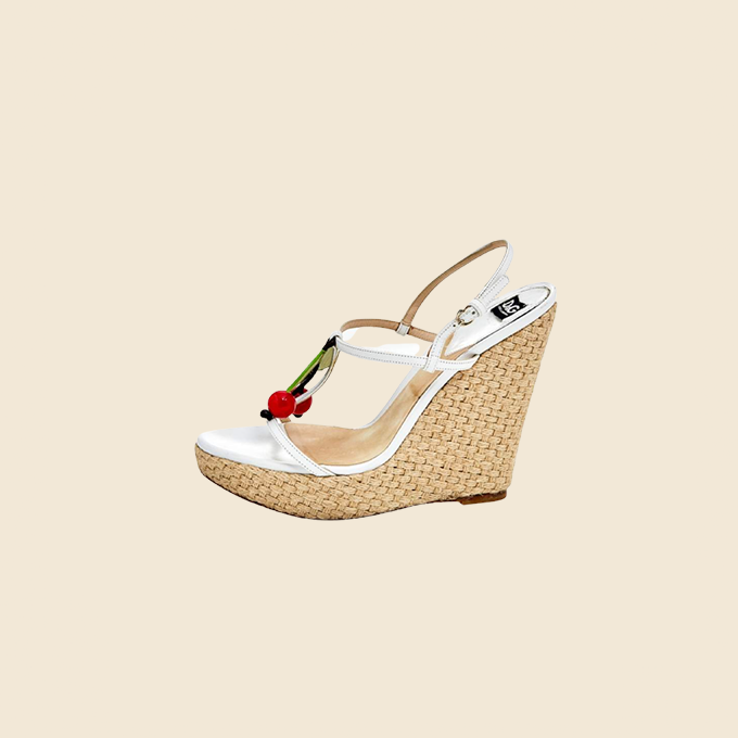 DOLCE & GABBANA WHITE CHERRY WEDGE SANDALS