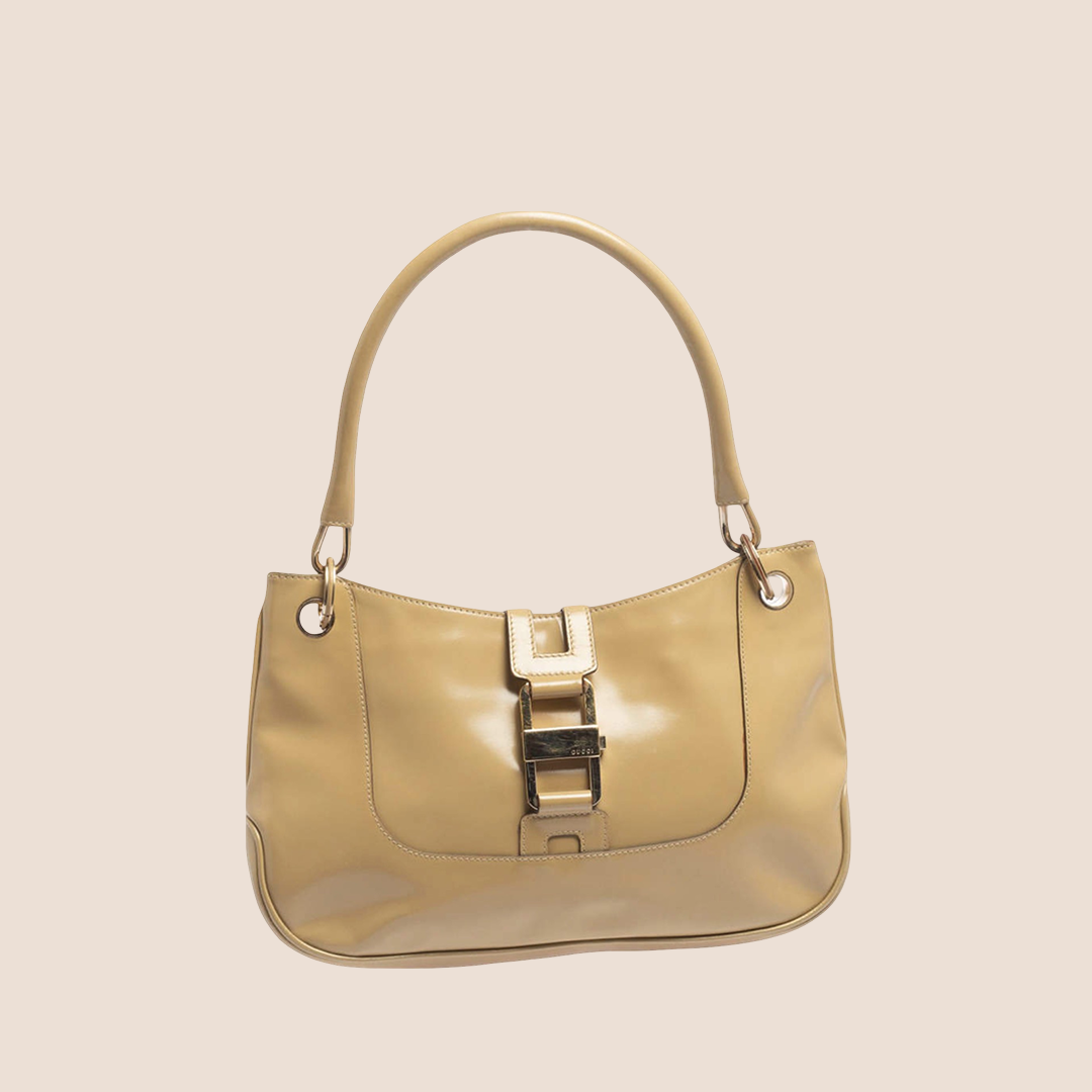 GUCCI BEIGE PATENT LEATHER LADY LOCK JACKIE HANDBAG